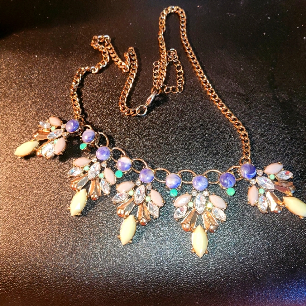 Elegant Gold Toned Necklace with Crystal & Stone Accents
